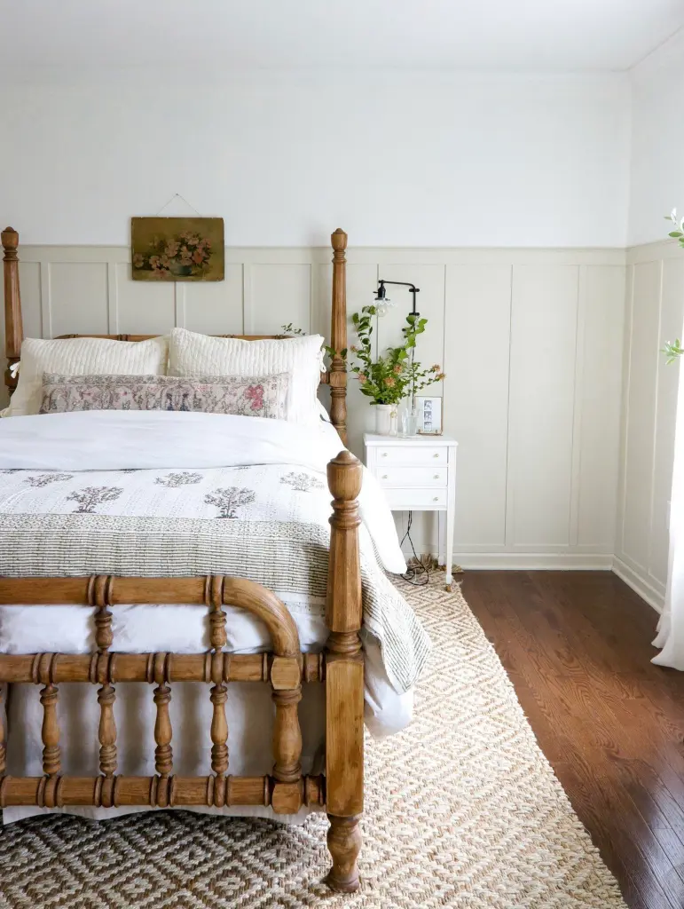 Bright and cozy cottage style bedroom from Our Vintage Farm.