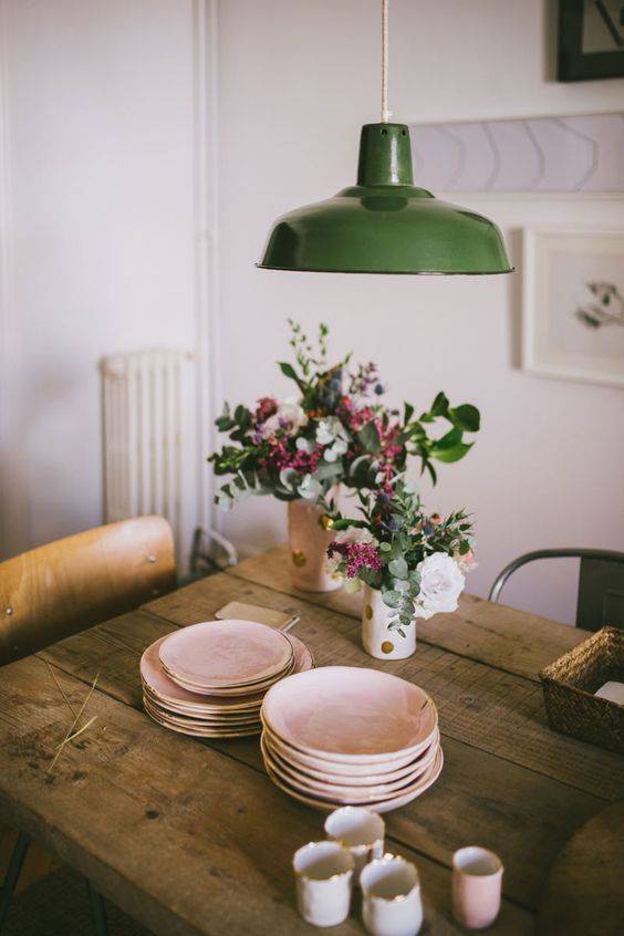 Modern meets vintage cottagecore dining table. Image from The Gardeners House Blog.