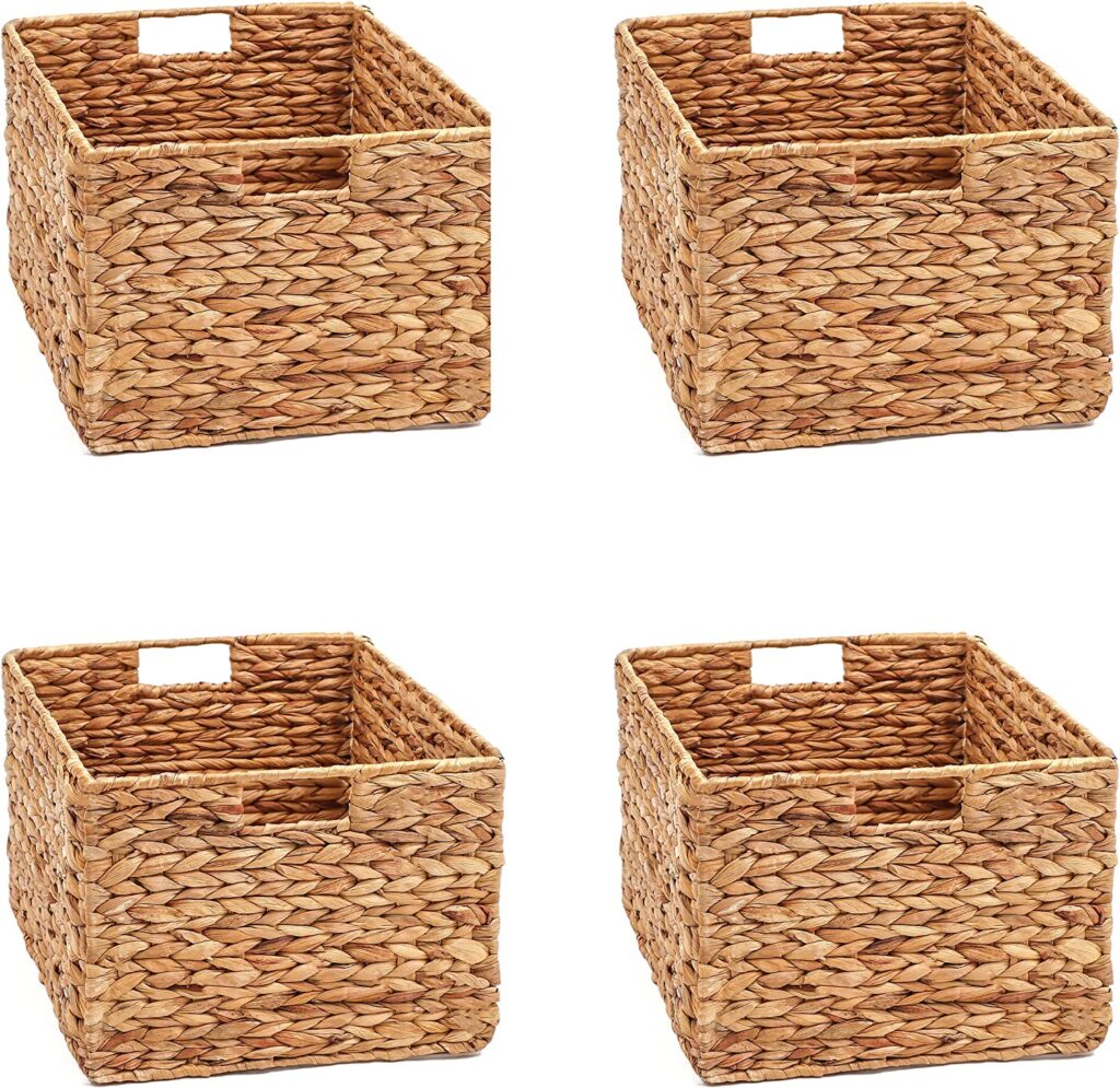 Woven wicker baskets, set of four.