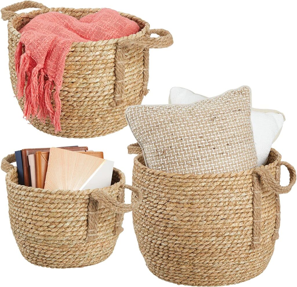 Round woven baskets.