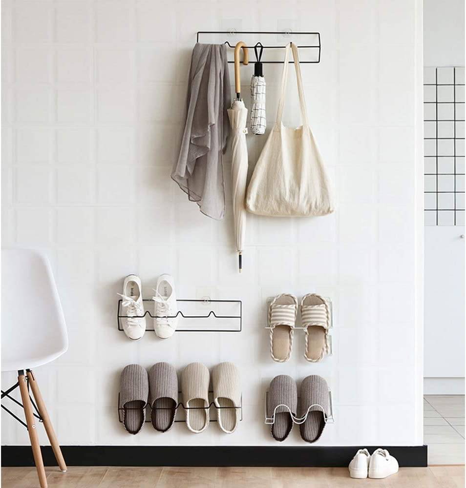 Minimal wire wall-mounted shoe storage from Amazon is a great solution for narrow entryways.
