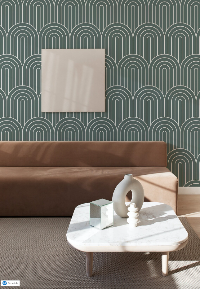 Geometric modern removable green wallpaper from Paperskin Coastal (Etsy affiliate link).