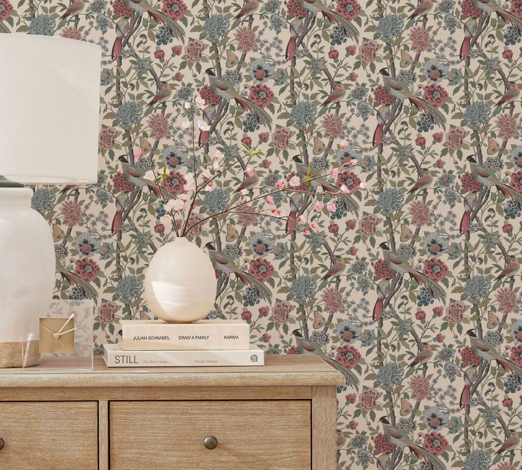 Pottery Barn Bloom Floral Print Wallpaper.