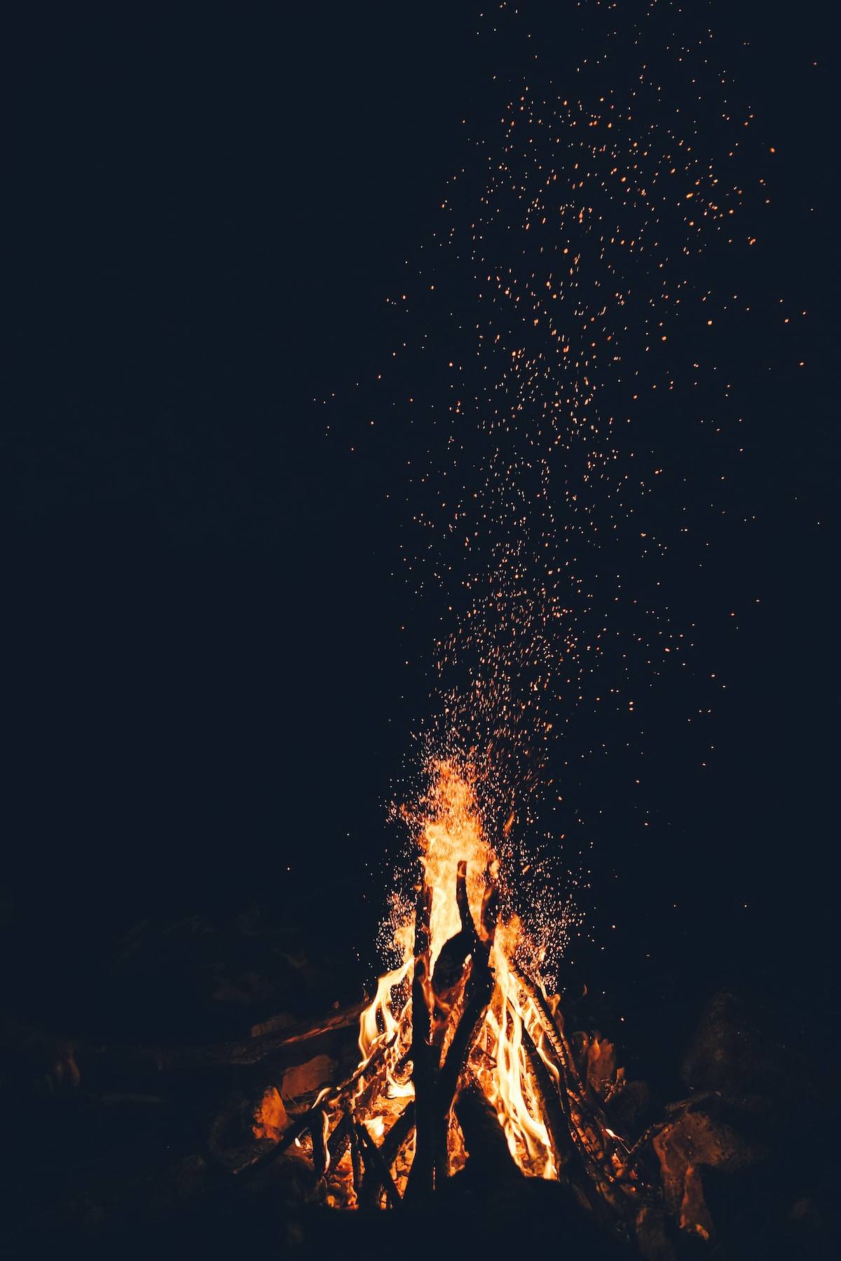 bonfire in the dark outdoors