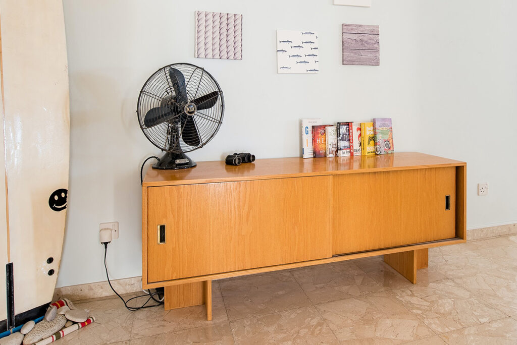 fan on a credenza