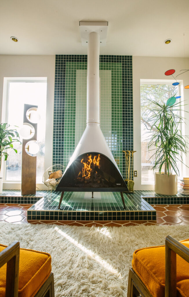 Melodi Meadows & Asher Moss: Midcentury Mosaic Fireplace from Fireclay.