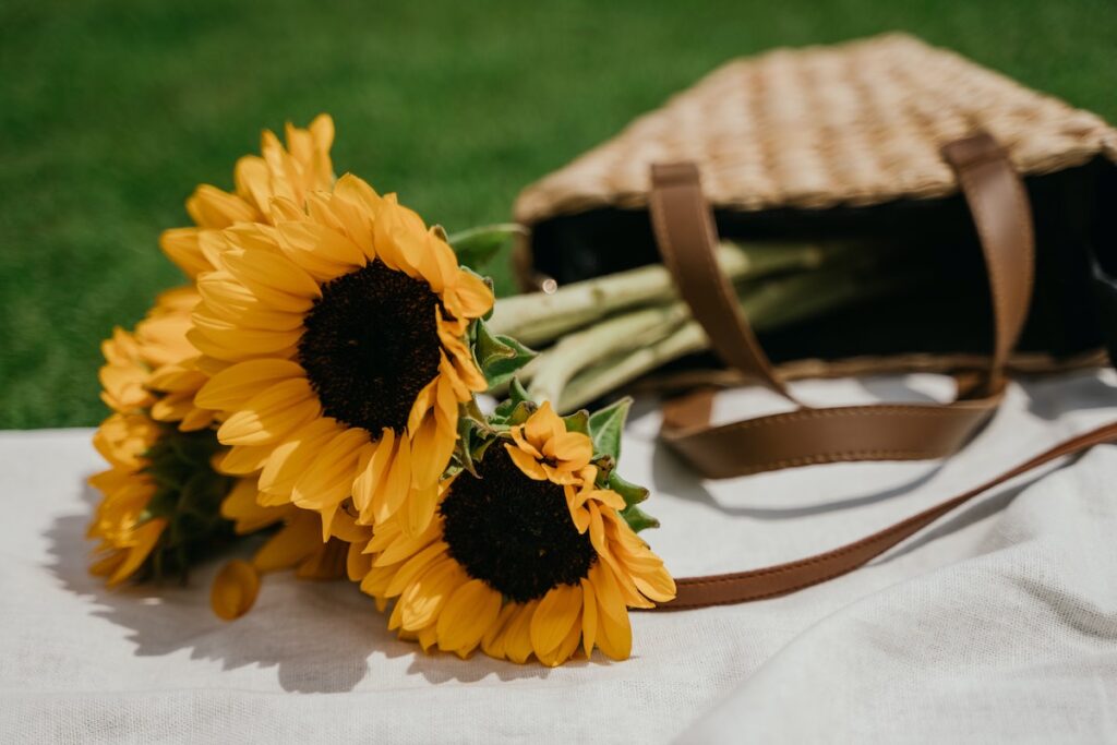 sunflowers in picnic bag