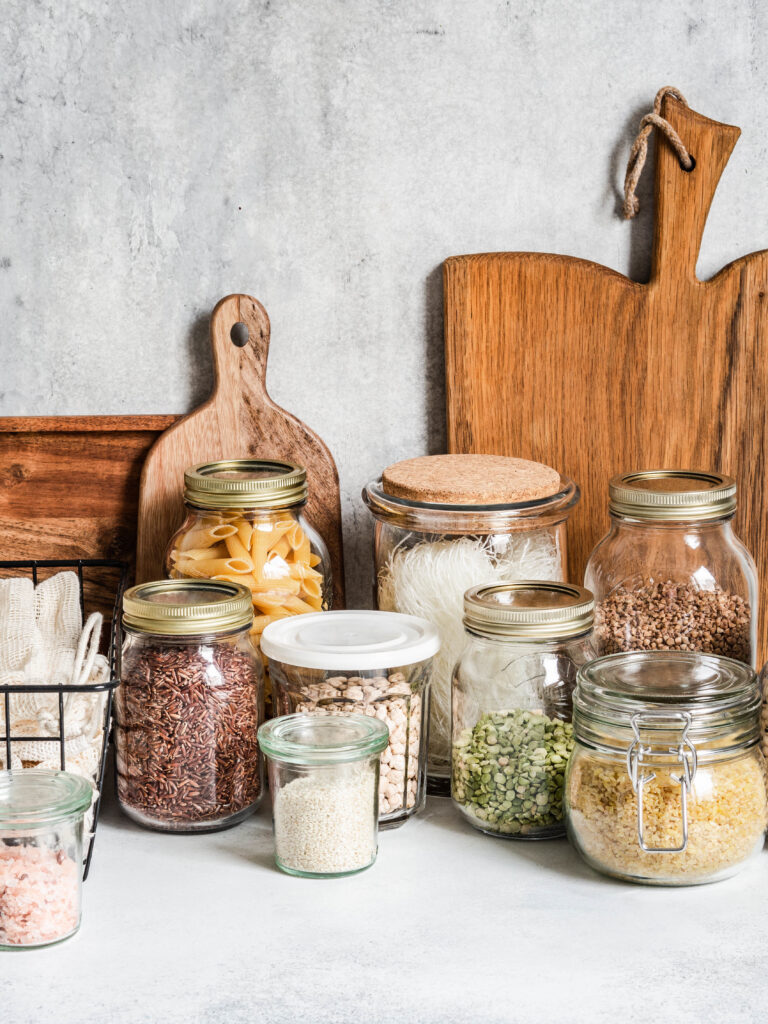 Kitchen storage of reusable products for the environment and zero waste life.