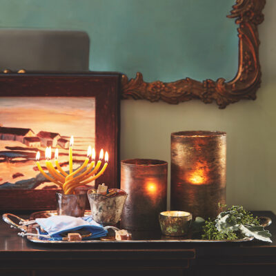Hanukkah candles on the mantel