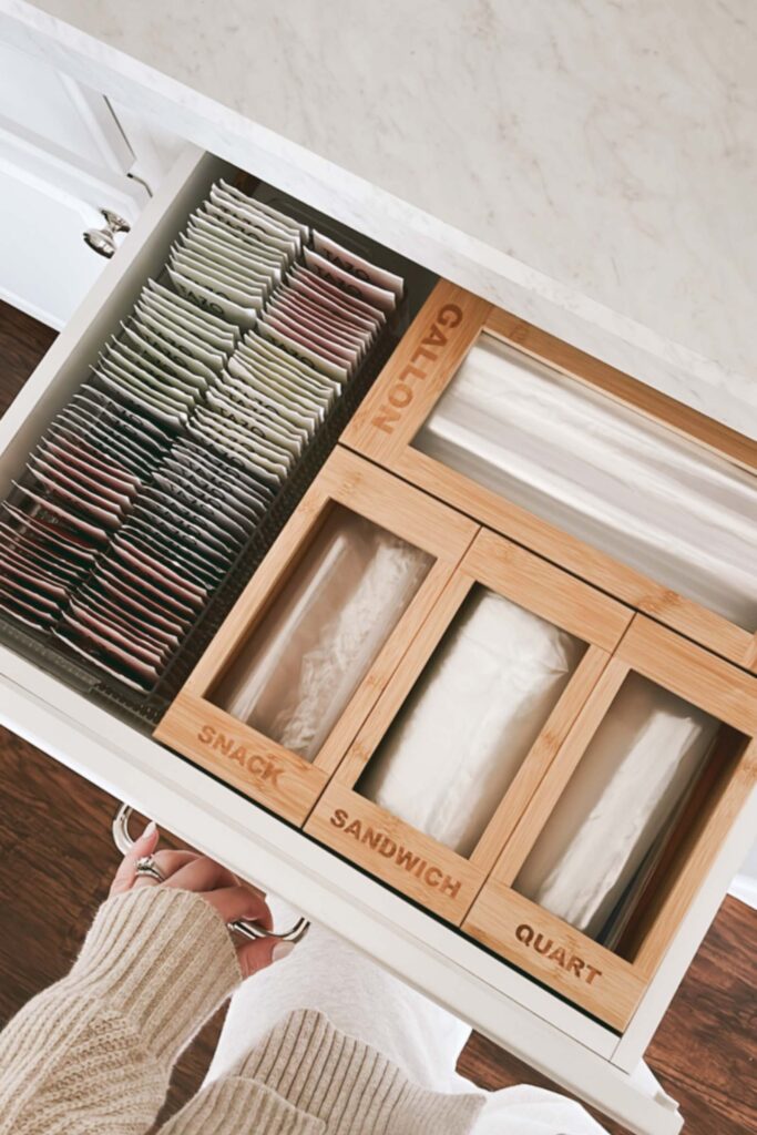 organized tea drawer with plastic bags too. 