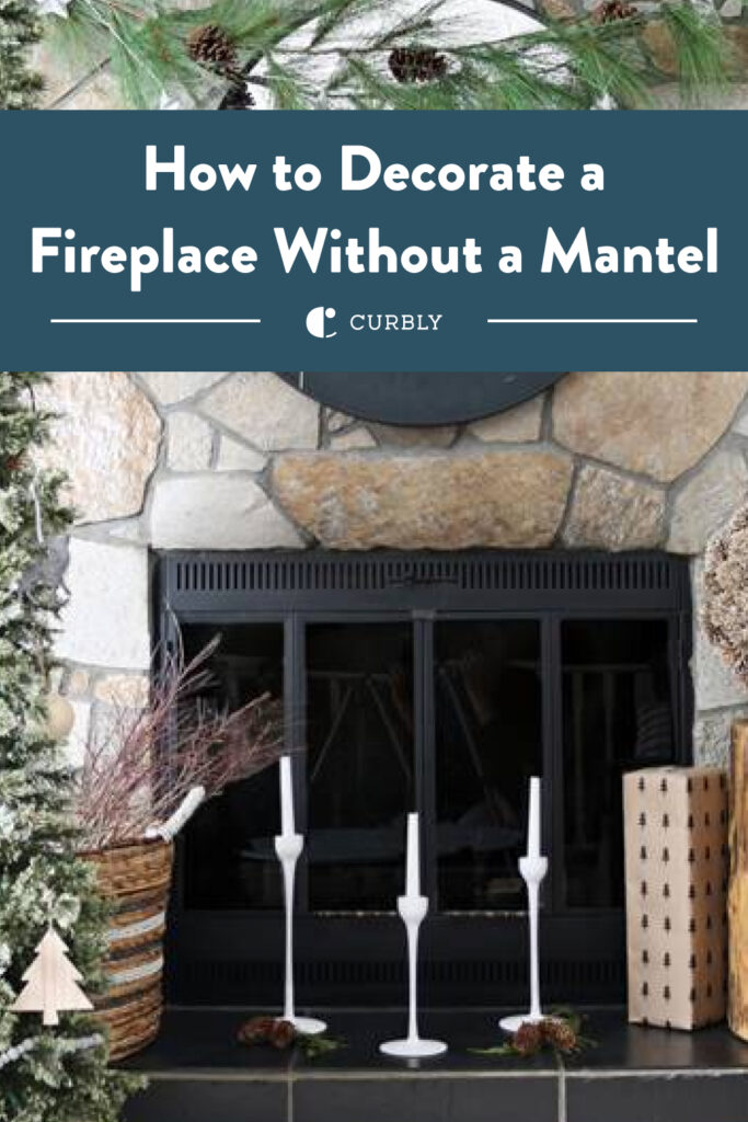 decorated fireplace without a mantel