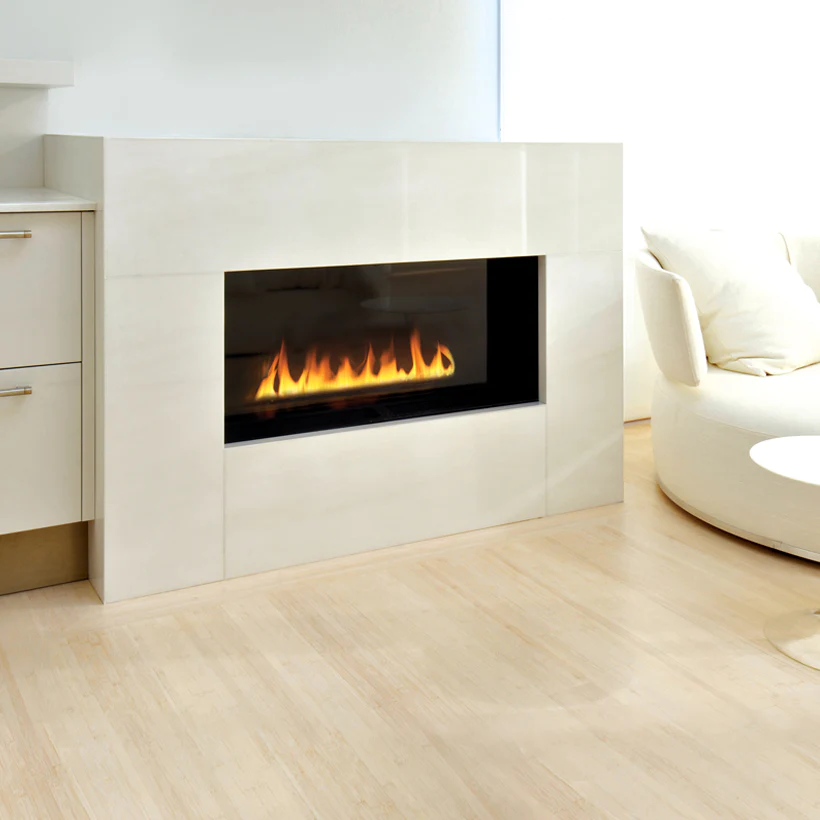 White electric fireplace in living room  