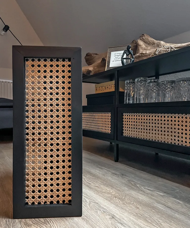 IKEA VITTSJÖ unit turned rattan home bar