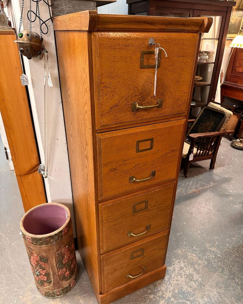 Brown filing shelf in room 