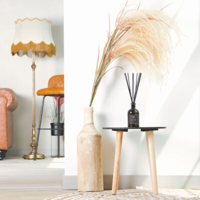 a couple of lamps on a table